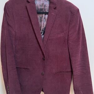 Bar III Slim Fit Single Breasted Corduroy Blazer 40S Burgundy